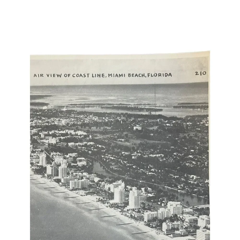 Vtg RARE Kromekote B/w King-Size 9x7 Postcard #210 Coast Line Miami Beach FL SEE